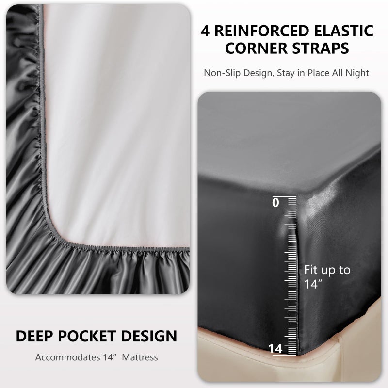 CozyLux Satin Sheets Queen Size Bed Set - 4 Piece Silky Queen Sheet Set, Luxury Dark Grey Queen Sheets with Smooth and Soft Microfiber, Includes 1 Fitted Sheet, 1 Flat Sheet and 2 Pillowcases - Image 4